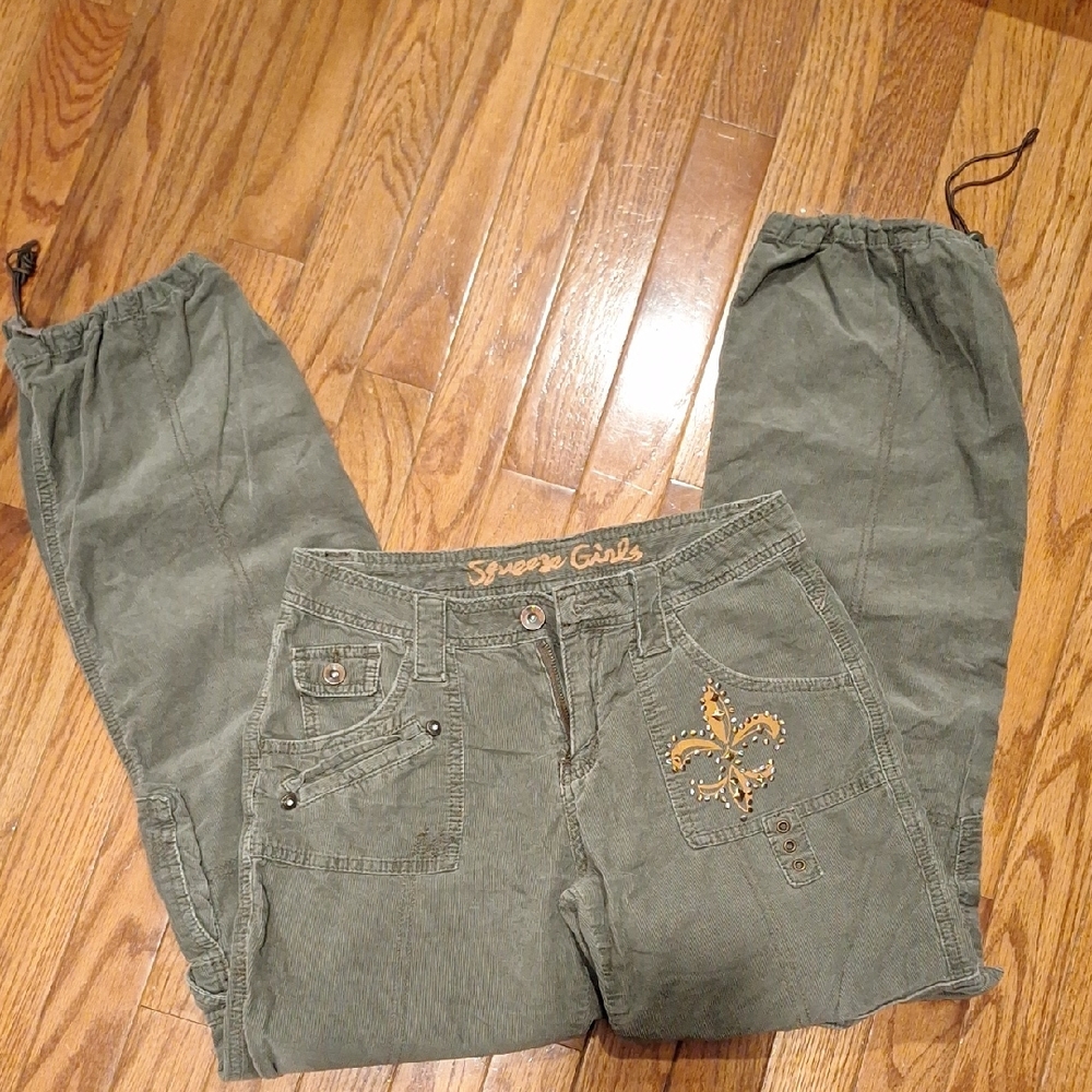 Green Cargo Pants with Embroidered Detail